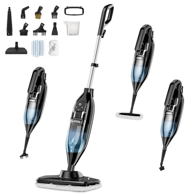 Leiksen Steam Mop, 12-in-1 Powerful Handheld Steam Cleaner Detachable Steam Mops for Floor Cleaning, 565ML Removable Tank, 23FT Power Cable, MultiPurpose Steamer for Hardwood, Tile, Grout, Furniture