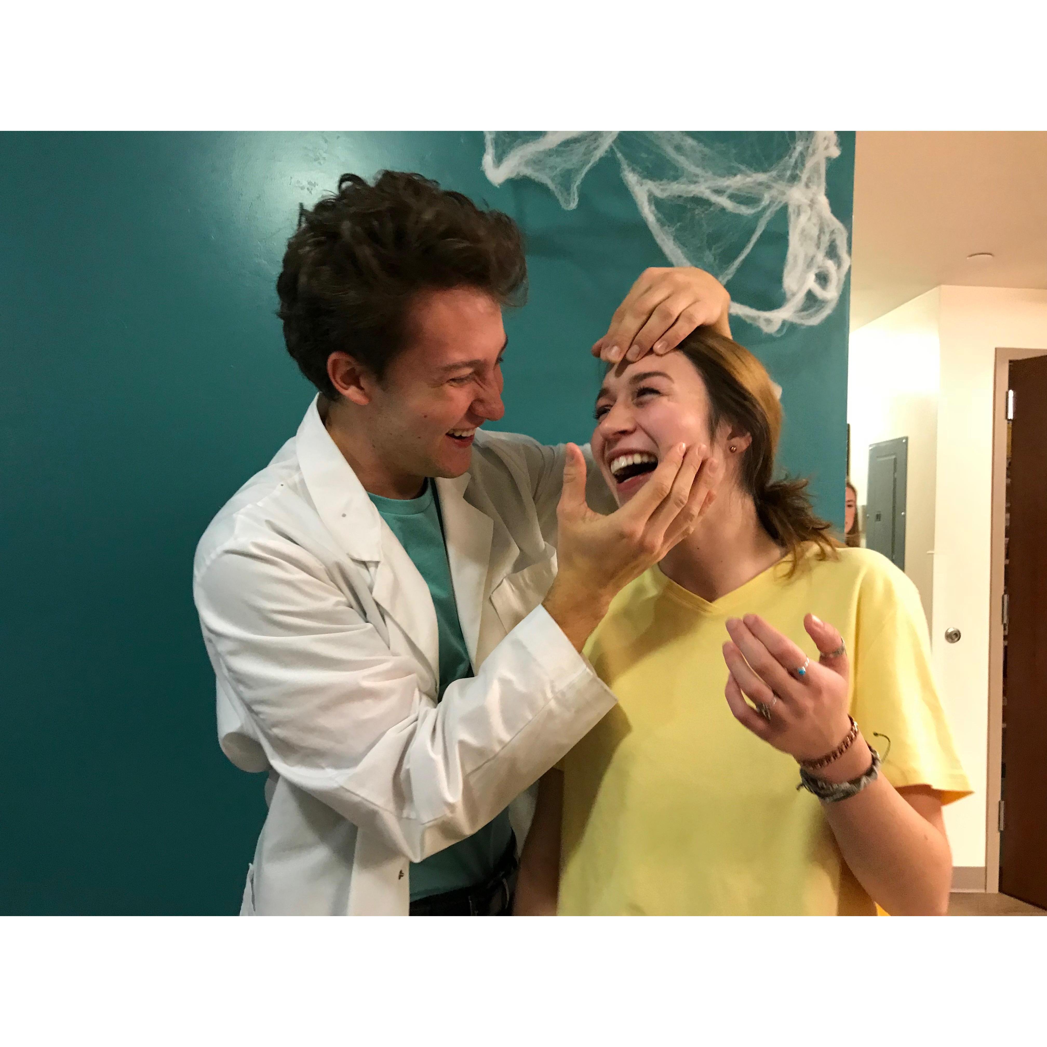 Our first halloween together. We dressed up as Rick and Morty.