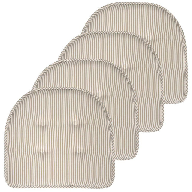 Sweet Home Collection Chair Cushion Memory Foam Pads Tufted Slip Non Skid Rubber Back U-Shaped 17" x 16" Seat Cover, 4 Count (Pack of 1), Pinstripe Taupe