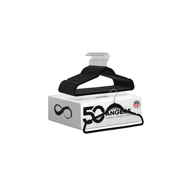 SereneLife 50 - Pc Premium Non-Slip Hangers - Black Velvet