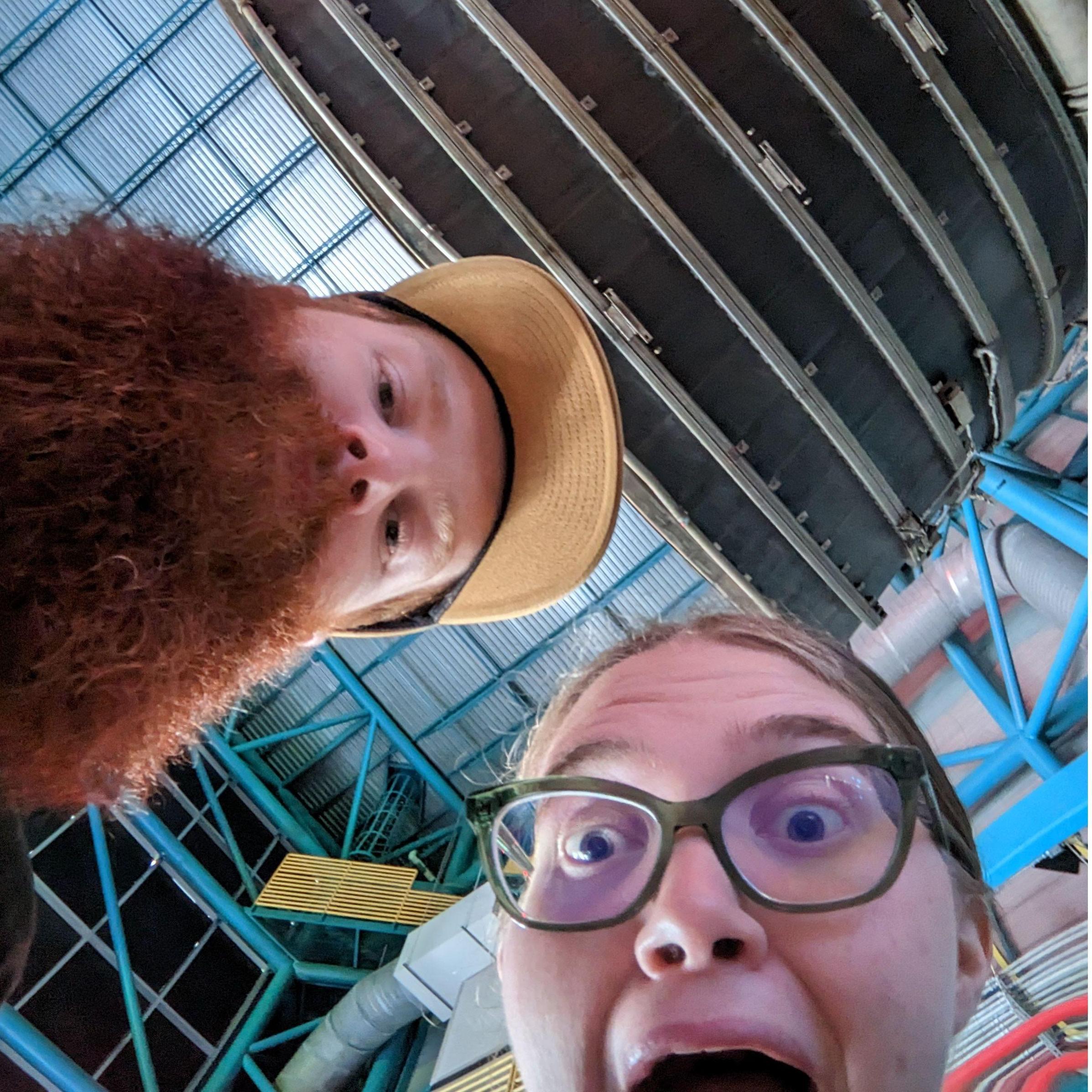 Kennedy Space Center: Haden got Aubri tickets for Christmas because she loves space and museums. If you couldn't tell, she really liked it. This is under the Saturn 5 Rocket. December 2023