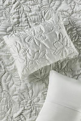 Silky Floral Stitched Shams, Set of 2