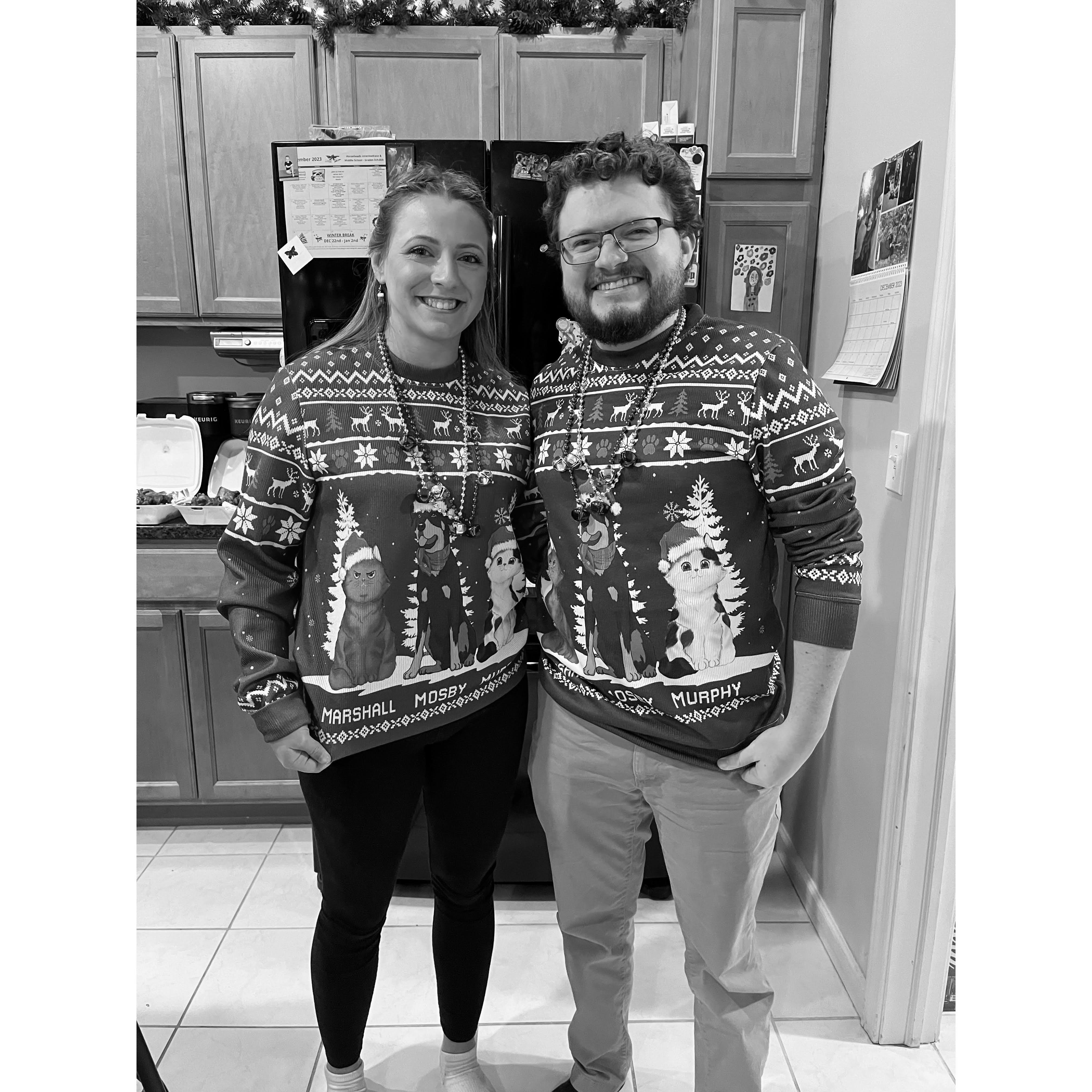 Annual ugly sweater/cookie party with TJ's family.