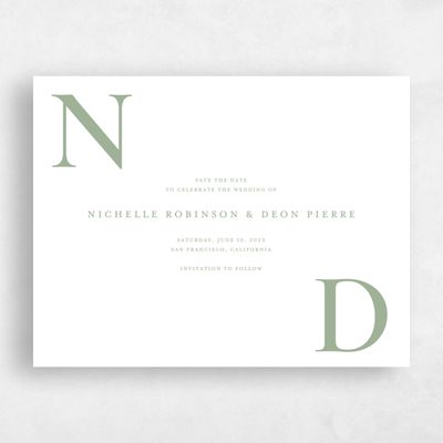 Sage, Green Wedding Save the Date - Seraphine Landscape Letterpress