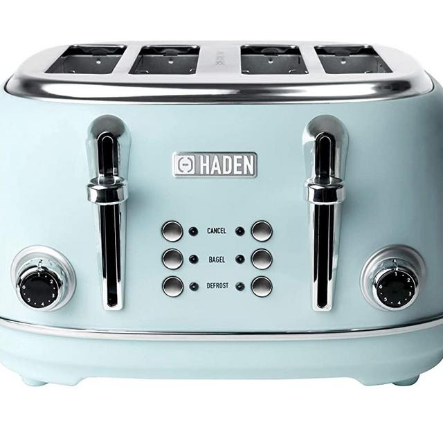 Haden HERITAGE 4-Slice, Wide Slot Retro Toaster with Browning Control, Cancel, and Defrost Settings in Light Blue Turquoise