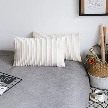 UGASA Velvet Soft Soild Decorative Throw Pillow Covers Set Cushion Case for Sofa/Bedroom/Car, Set of 1, 12x20 Inch, Cream