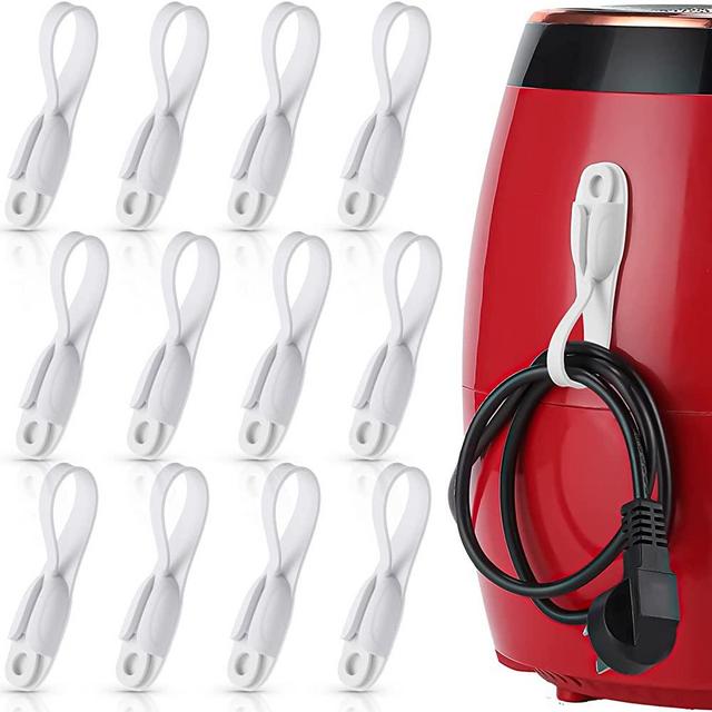 12 Pcs Cord Bundlers Cord Organizer for Appliances, Self Adhesive Kitchen Appliance Cord Wrapper Sticky Silicone Cord Holder Cable Organizer for Data Cable, Air Fryer, Toaster (White)