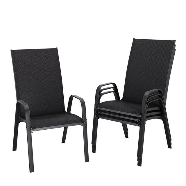 JEAREY Patio Dining Chairs Set of 4, Outdoor Stackable Dining Furniture Set, All Weather Dining Set for Lawn, Garden, Backyard, Poolside, Black