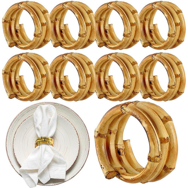 FoldTier Set of 8 Bamboo Napkin Rings Handmade Natural Napkin Holder Rings Table Decorations for Wedding Halloween Thanksgiving Christmas Birthday Banquet Anniversary