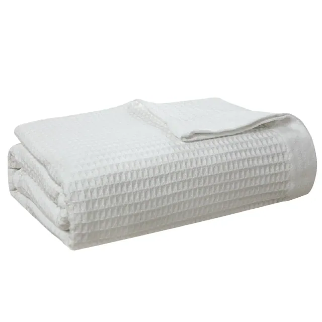 Pointehaven 300 GSM Cotton Hypoallergenic Breathable White 90x90 inches Waffle Blanket, Full/Queen