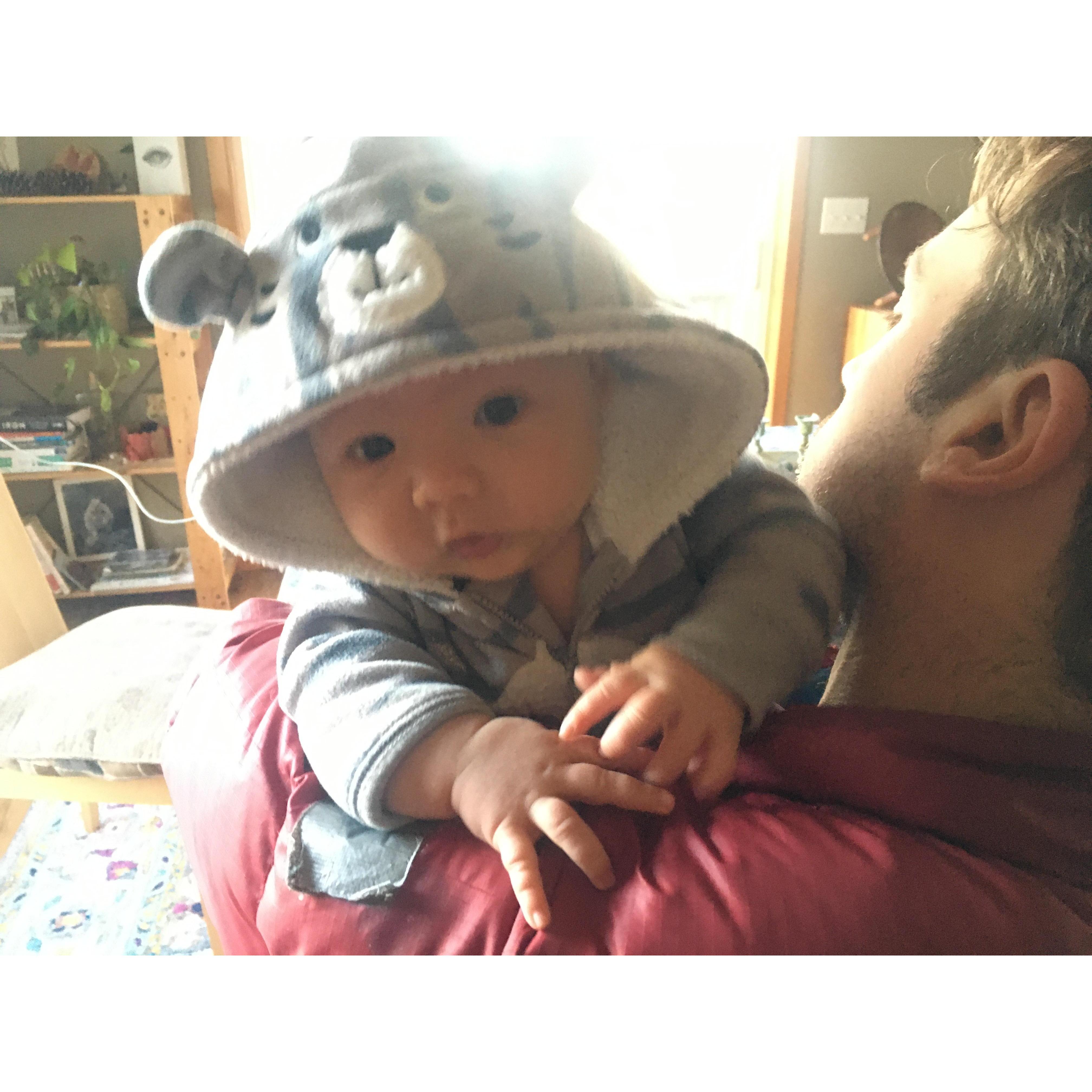 Juniper in Zebra Bear outfit
