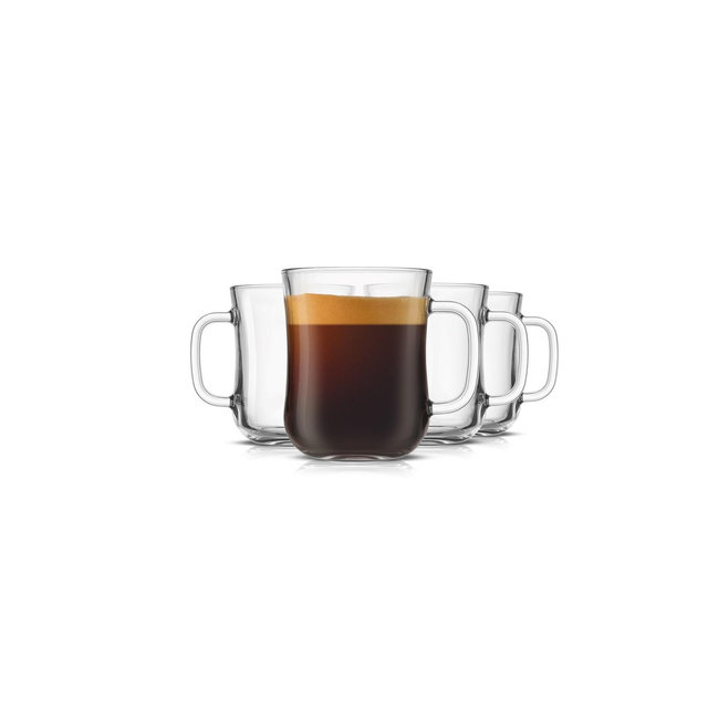 JoyJolt Diner Tea Coffee Mugs Glasses Set - 15.5 oz - Set of 4 Cafe Style Clear Coffee Mug
