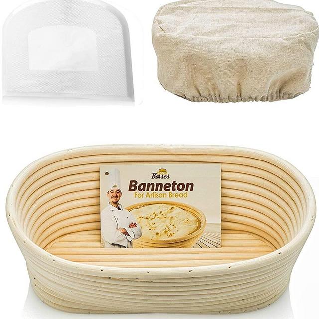 Oval Bread Banneton Proofing Basket - 10 Inch Baskets Sourdough Brotform Proofing Basket Set Banaton Towel for Baking Oval Proofing for Sourdough Bread Making Starter Jar Kit - Great As A Gift