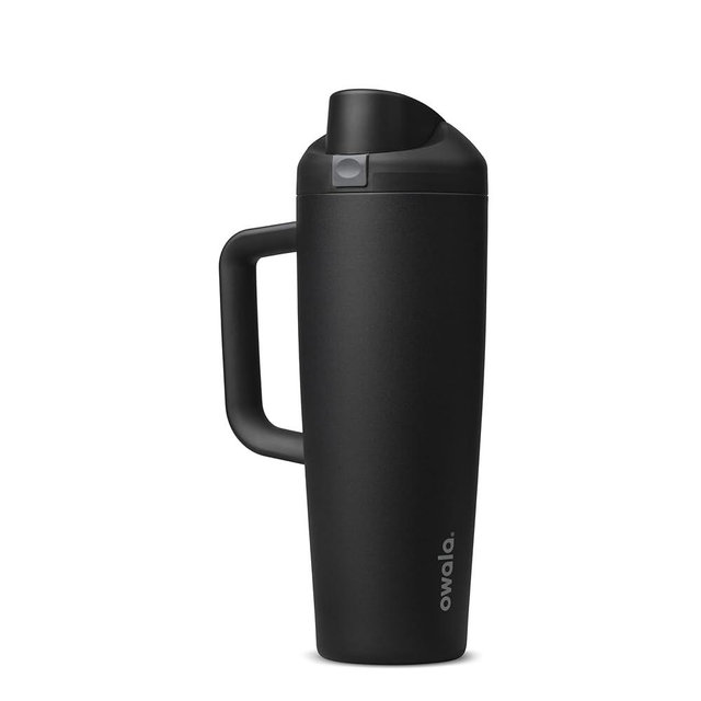 Owala FreeSip Tumbler Insulated Stainless Steel Water Bottle with Built-in Straw and Side Handle, For Travel, Work, School, and Sports, 30oz, BPA Free, Leak Proof, Very, Very Dark