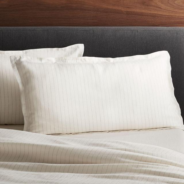 Linen Pinstripe Warm White King Pillow Sham