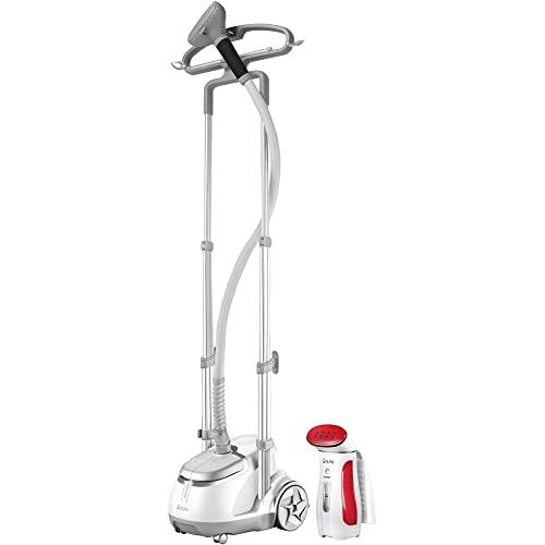 SALAV Professional Garment Steamer and Handheld Travel Steamer, Silver/Red