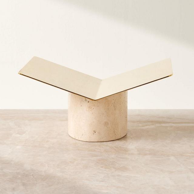CB2, Aimes Brass And Travertine Bookstand