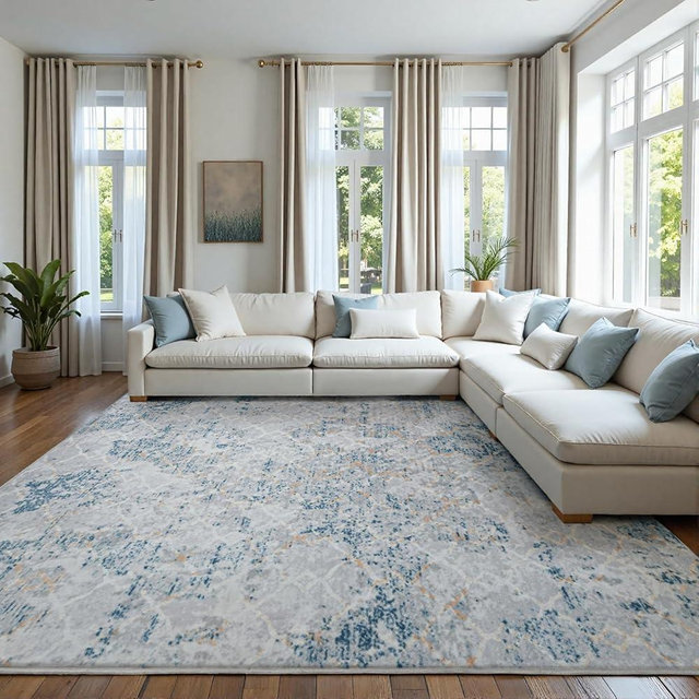 Ruggnovea Area Rug 8x10 Machine Washable Rug Vintage Traditional Floor Cover Foldable Thin Retro Indoor Non Slip Carpet Floral Print Mat Bedroom Living Room Dining Room Office,Hidden Pattern Blue