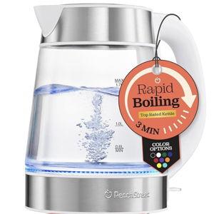 Speed-Boil Water Electric Kettle, 1.7L 1500W, Coffee & Tea Kettle Borosilicate Glass, Water Boiler, Auto Shut-Off, Cool Touch Handle, Base Detachable, LED. 360° Rotation, Boil Dry Protection (White)