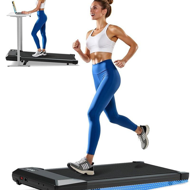 DeerRun Walking Pad Under Desk Treadmill with Incline, Quiet & Space-Saving Design for Home Office, 300 lbs Capacity, 0.6-3.8 MPH, App & Remote Control
