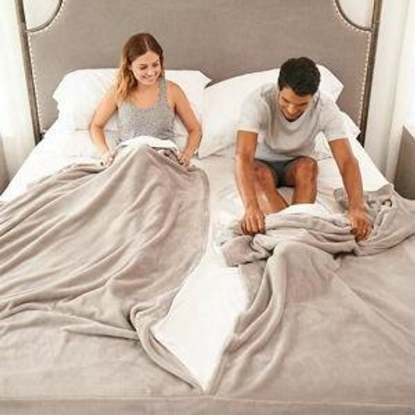 Queen Blanket only - Gray - Couple's Split Bedding | Split Sheet