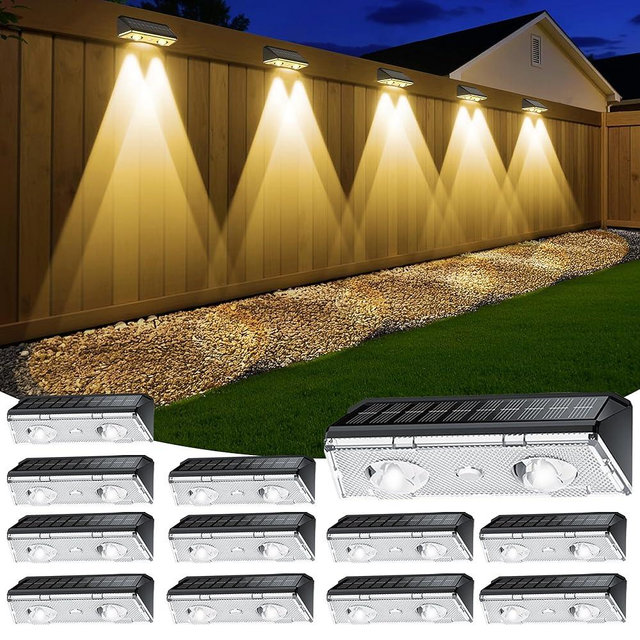 KEILAIMO Solar Fence Lights Outdoor, 12 Pack IP65 Waterproof Fence Lights Solar Powered with Ultra-Bright LED Lens, 9 Color Modes, 12+ Hours Steady Glow for Deck/Backyard/Patio/Pool/Wall - Black