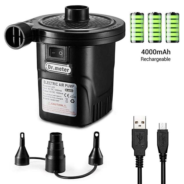 Dr.meter Rechargeable Air Pump, HT-420 Portable Electric Air Pump 4000mAh Quick-Fill Inflator Deflator Air Mattress Pump (Rechargeable Air Pump)