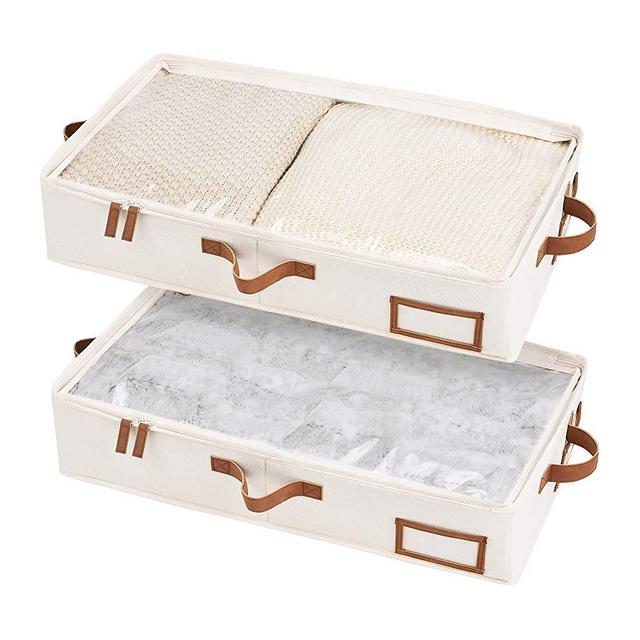 StorageWorks Underbed Storage Box, Under Bed Clothes Organizer With Sturdy Structure and Ultra Thick Fabric, Ivory White, Medium, 2 pack