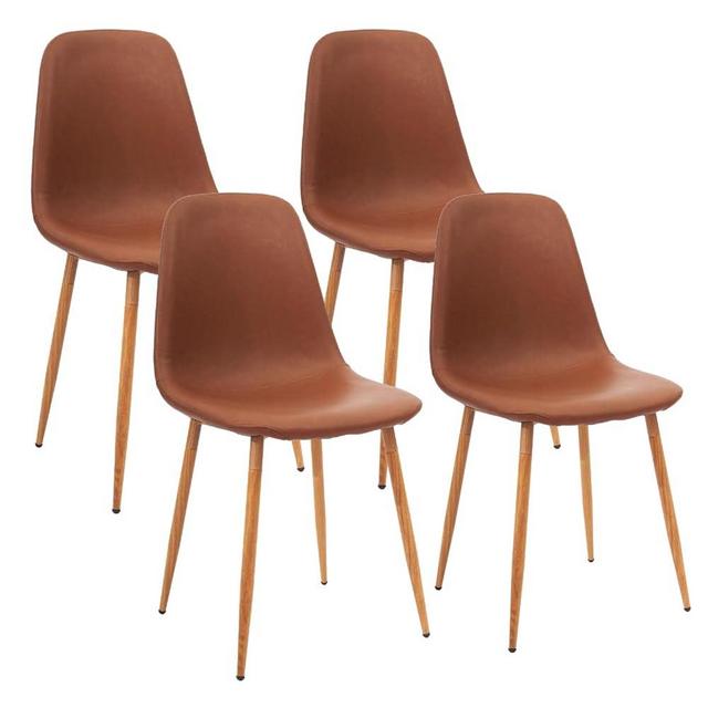 CangLong Dining Chairs Set of 4, Modern Kitchen Dining Room Chairs, Upholstered Dining Accent Side Chairs in Faux Leather Cushion Seat and Sturdy Metal Legs, Brown