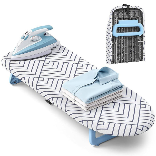 Foldable small ironing board tabletop, Mini iron board small, Table top mini ironing boards small with cover and pad, Folding compact portable iron and ironing boards set for travel, Size 12*32 White
