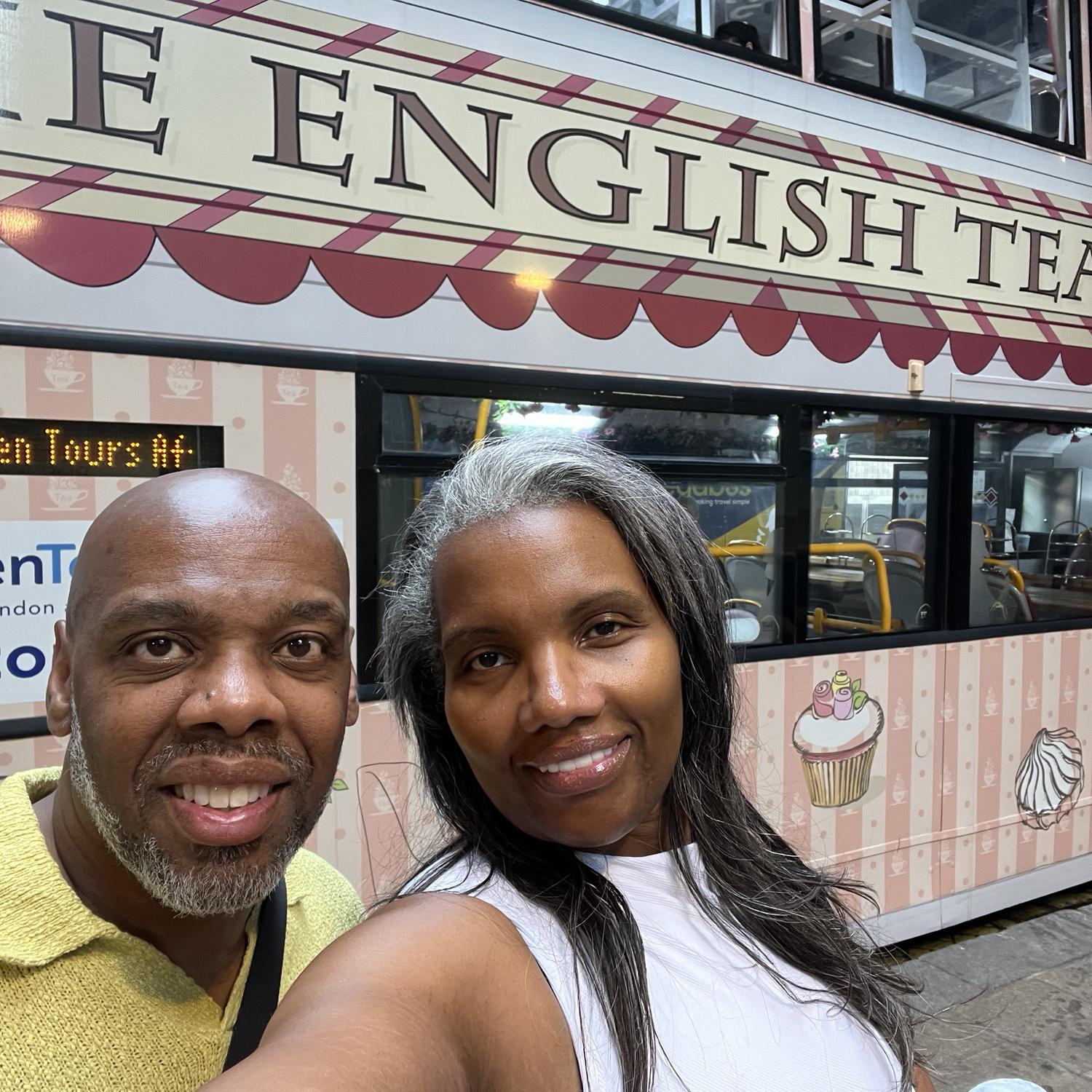 In London on the Tea Bus.