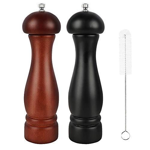 SZUAH Salt and Pepper Grinders, Wooden Salt and Pepper Mills Shakers with Cleaning Brush, Ceramic Rotor with Strong Adjustable Coarseness[Set of 2]… …