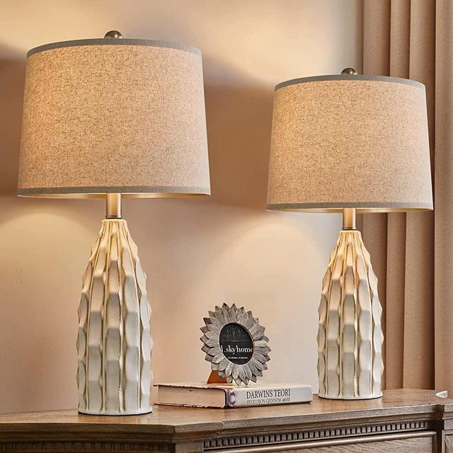 USumkky 23.75 inch Modern Ceramic Lamps Set of 2 for Living Room Study Room Office Dorm Farmhouse Nightstand Lamp End Table Lamps