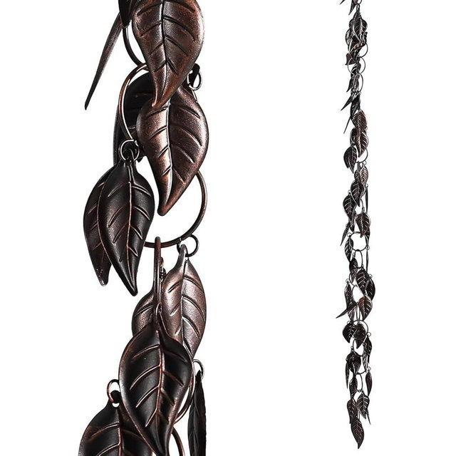 8.5 FT Rain Chain, Leaves Rain Chains for Gutters and Downspouts, Decorative Rain Chains for Outside, Metal Rain Catcher Gutter Chain Downspout, Decorate Your House and Garden, Antique Copper