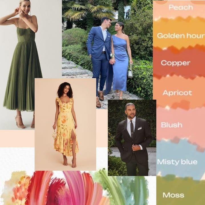 Guest Attire Mood Board to give you ideas of what to wear. The color palette is a suggestion, but not required.