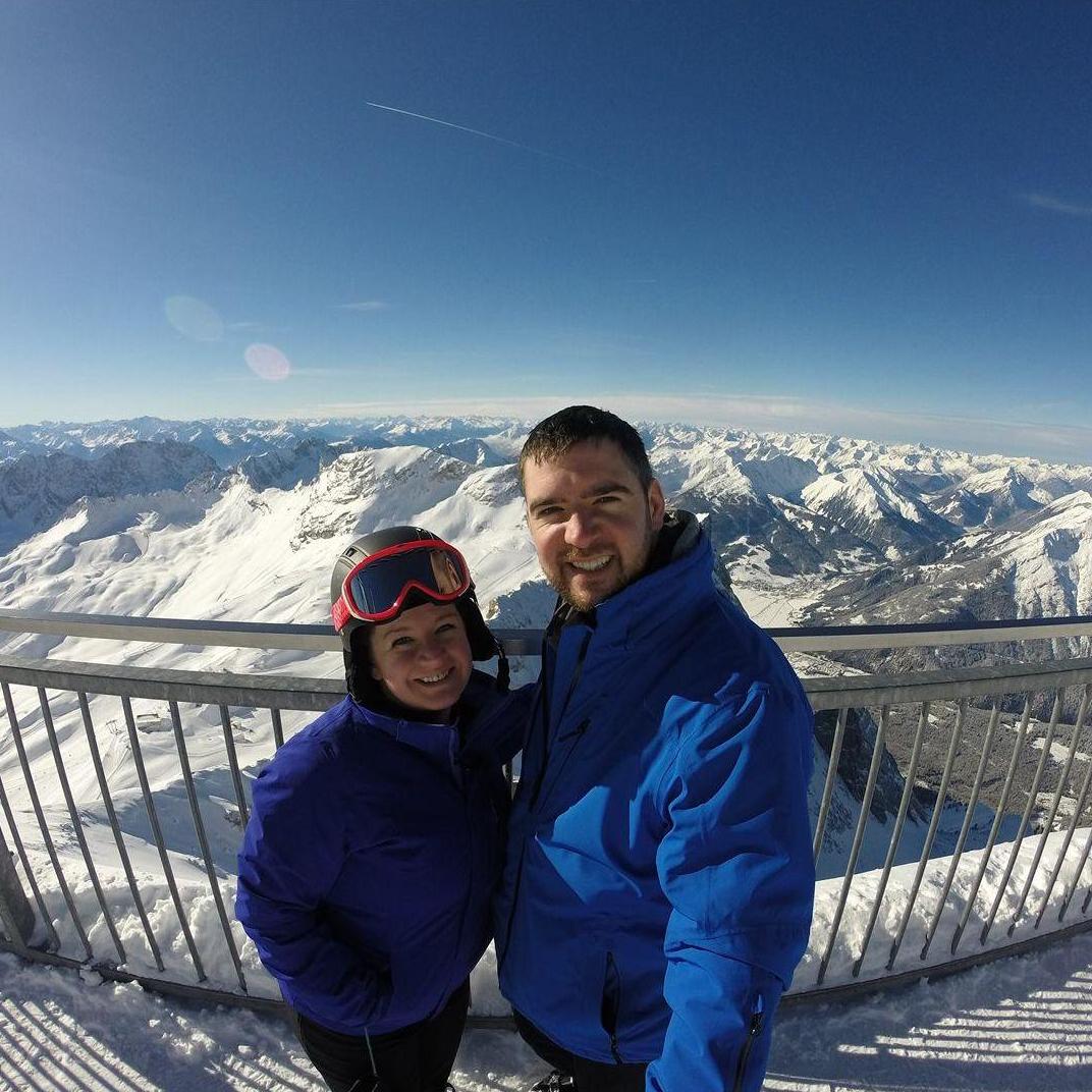 Our love of skiing & traveling has taken us many places. Pictured here at Zugspitze, the highest point in Germany on the border of Austria.