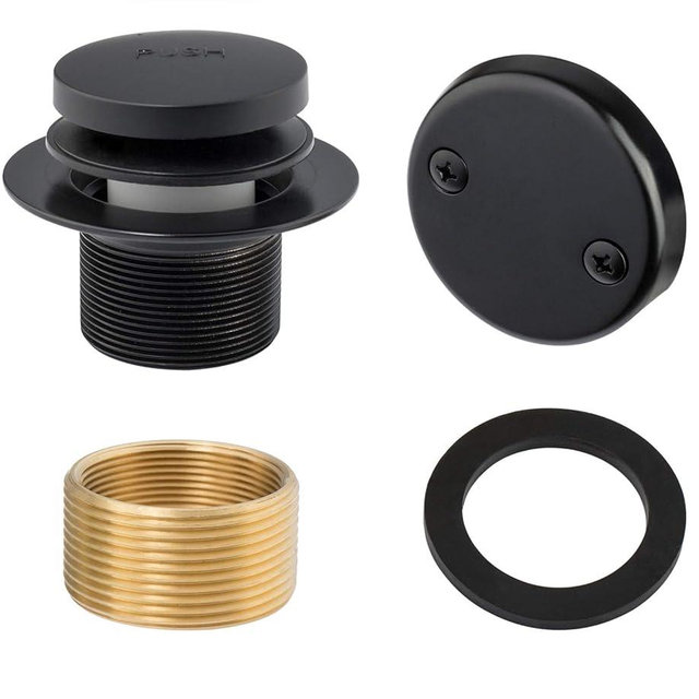 Artiwell Tip-Toe Tub Trim Set with Two-Hole Overflow Faceplate, Replacement Bath Drain Trim Kit with 2-Hole Overflow Faceplate and Universal Fine/Coarse Thread (MATT BLACK)