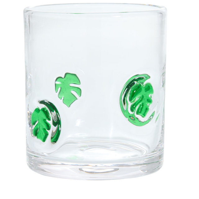 Monstera Leaf Inlay Double Old Fashioned Glass