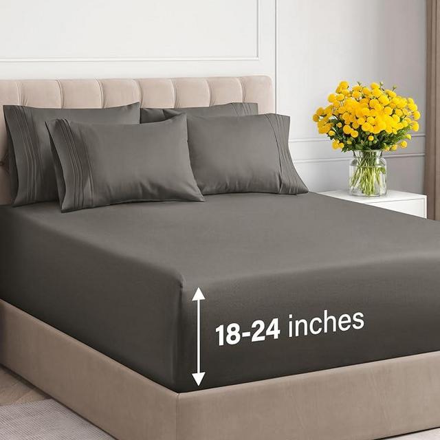 Extra Deep Cal King Sheet Set - 6 Piece Breathable & Cooling Sheets - Hotel Luxury Bed Sheets Set - Easy Fit - Soft, Wrinkle Free & Comfy Sheets Set - Charcoal Sheet Set w/Extra Deep Pockets