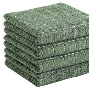 Homaxy 100% Cotton Terry Kitchen Towels(Grass Green, 13 x 28 inches), Checkered Designed, Soft and Super Absorbent Dish Towels, 4 Pack