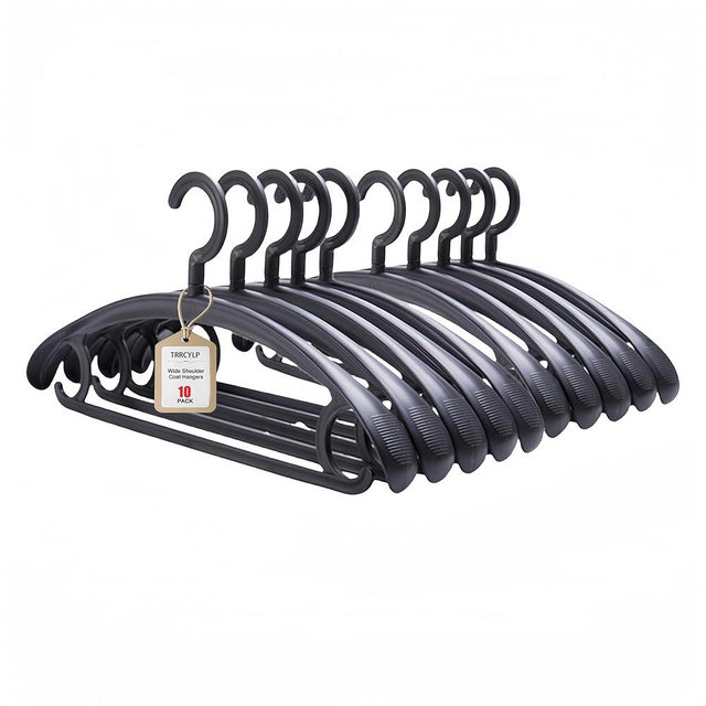 Trrcylp 10 Pack Heavy Duty Coat Hangers 25lb Load Capacity Swivel Suit Clothes Hanger Wide Shoulder Jacket Hangers Thick Large Non Slip Oversize Hanger Black