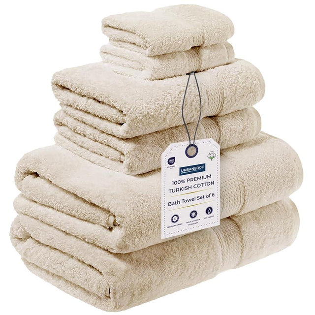 Urban Edge Luxury Fall Bath Towels Set of 6, Turkish Premium 800 GSM Cotton, 2 Bath Towels, 2 Hand Towels, 2 Washcloths - Fluffy and Soft - Ideal for Bathroom, Gym, Hotels, Spas, Ivory