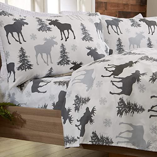 4-Piece Lodge Printed Ultra-Soft Microfiber Sheet Set. Beautiful Patterns Drawn from Nature, Comfortable, All-Season Bed Sheets. (Full, Moose)