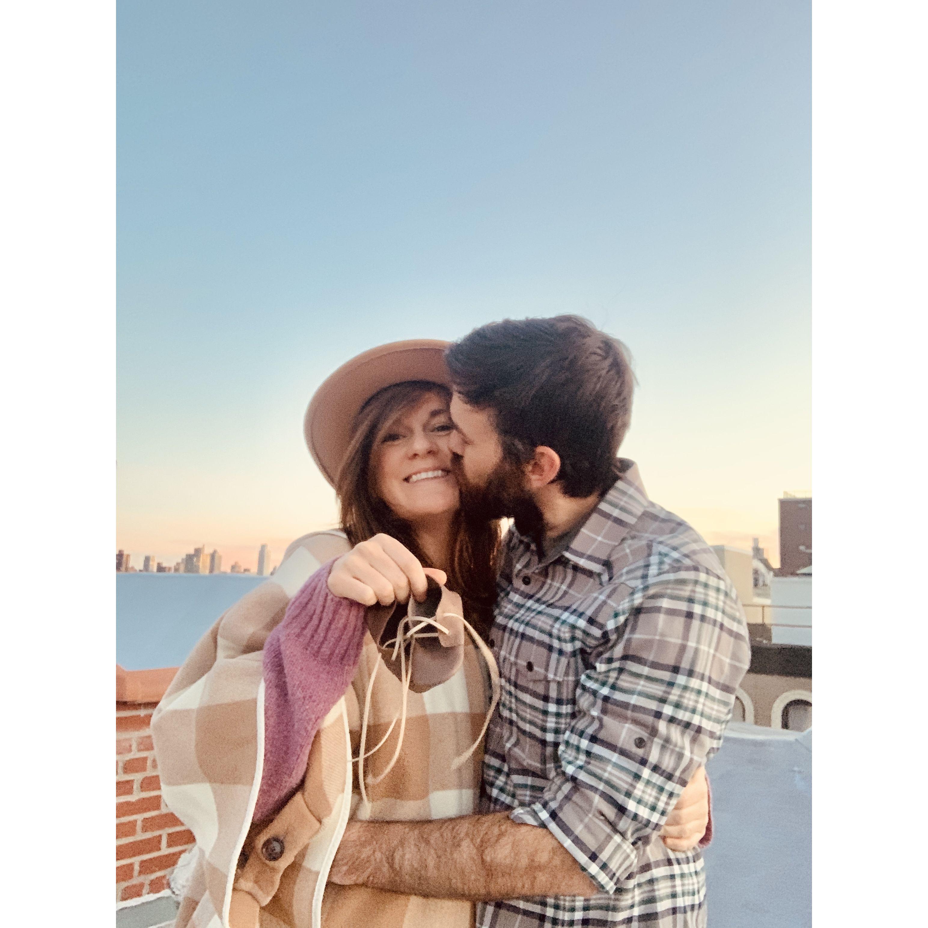 Our pregnancy announcement photo shoot on top of our NYC apartment building. Our first date, many dates after, and Ember's birth took us to this roof. We share so many memories there!