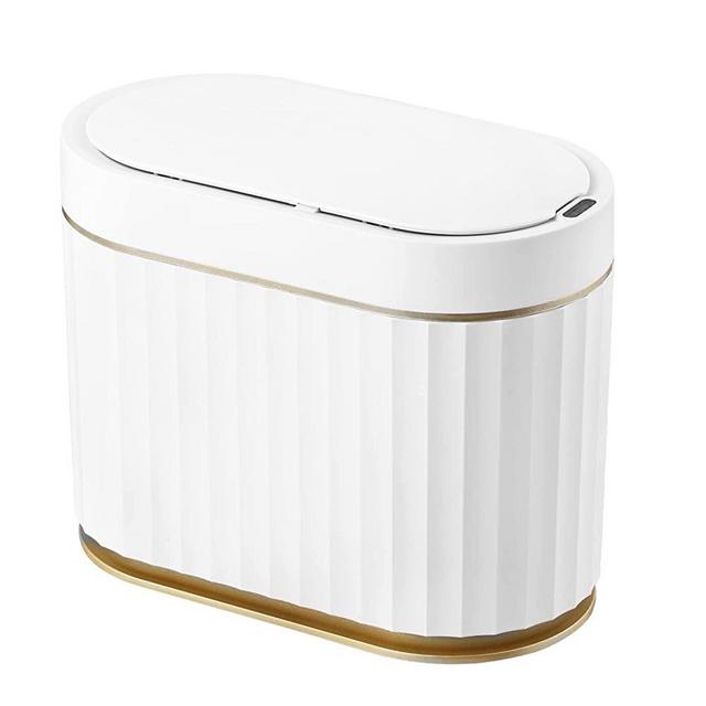 Mini Trash Can with Lid- ELPHECO Small Desktop Trash Can with Lid, 1.3 Gallon Countertop Automatic Garbage Can, Small Plastic Tabletop Motion Sensor Waste Basket for Bathroom, Coffee, Bedroom, Office