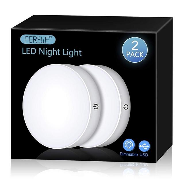 Ferswe Rechargeable Tap Lights, Dimmable Touch Night Lights with 1000mAh Large Battery, Stick on Light for Closet, Bedroom, Bathroom and Cabinet (2 Pack)