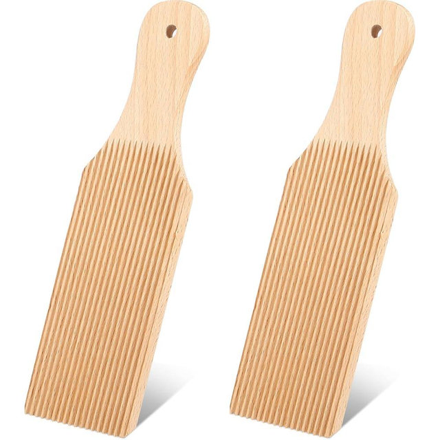 2 Pcs Wooden Gnocchi Board Butter Paddles, Pasta Making Tools with Ridged Design for Homemade Gnocchi Garganelli, Dishwasher Safe Kitchen Utensil Gift Set(wood)