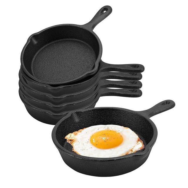 KEJJNYER 4 Inch Mini Cast Iron Skillet Set of 6, Black Small Cast Iron Skillet, Nonstick Small Frying Pan for Indoor and Outdoor Restaurant Kitchen
