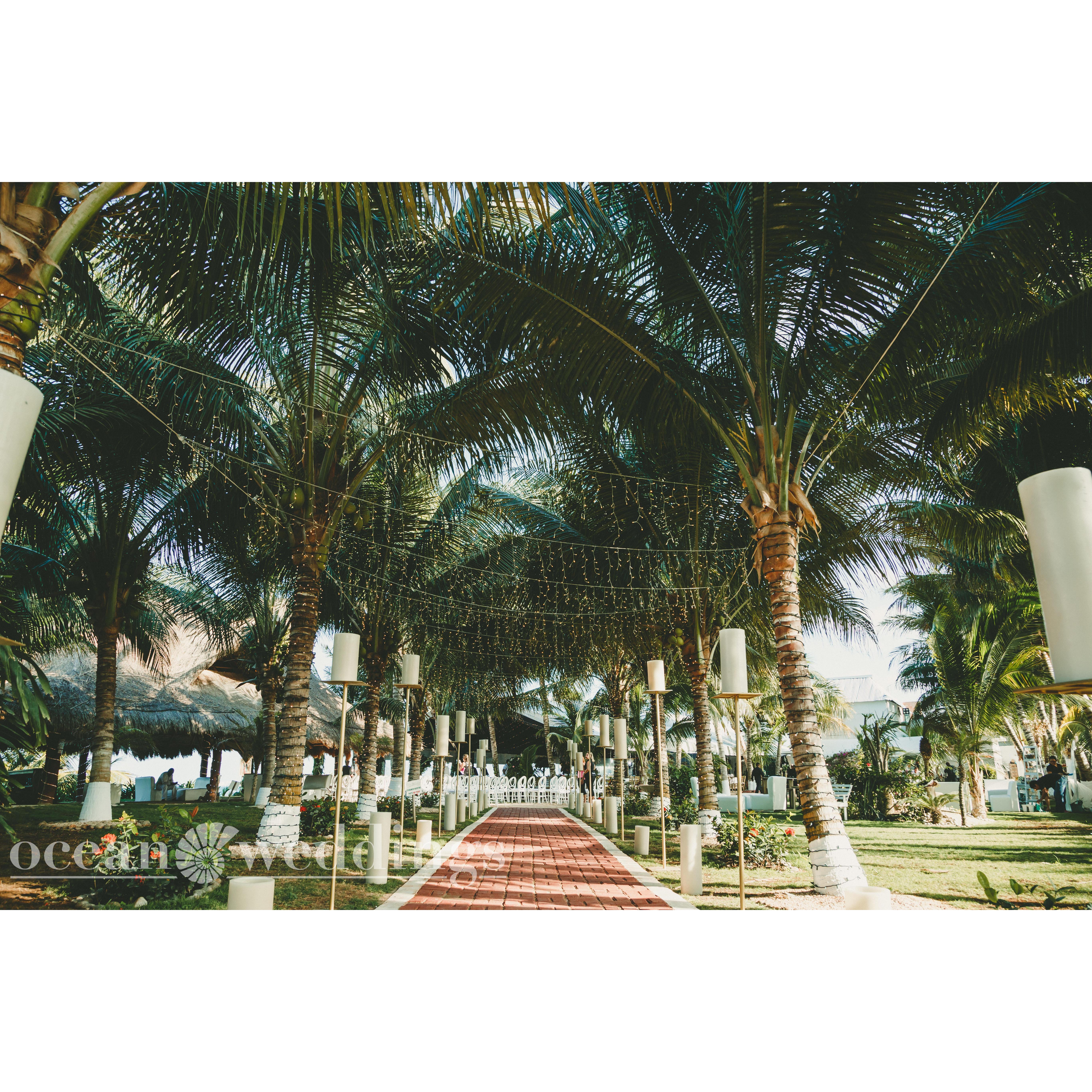 Leading to the gazebo where the ceremony will take place. El paseo al gazebo donde va a pasar la ceremonia.