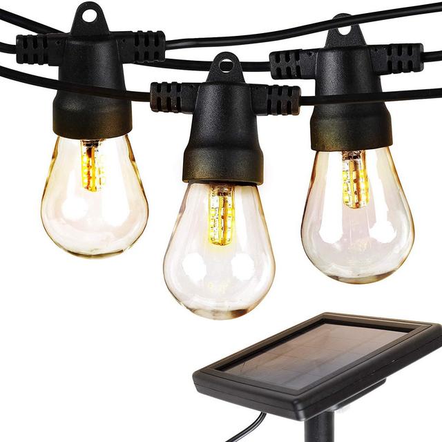 Brightech Ambience Pro - Waterproof LED Outdoor Solar String Lights - Hanging 1W Vintage Edison Bulbs - 27 Ft Heavy Duty Patio Lights Create Cafe Ambience On Your Porch - Warm White
